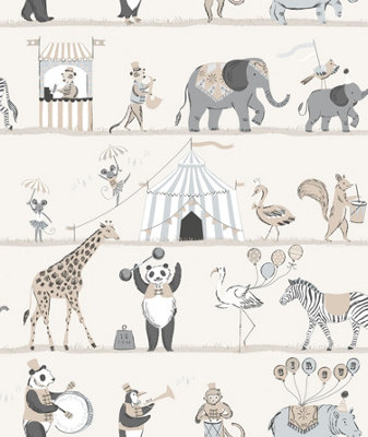 Galerie Just 4 Kids 2 Grey Beige Circus Parade Smooth Wallpaper