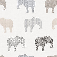 Galerie Just 4 Kids 2 Grey Beige Elephant Motif Smooth Wallpaper