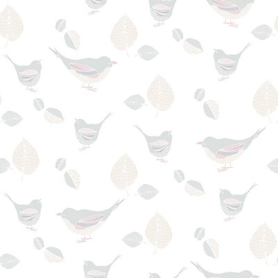 Galerie Just 4 Kids 2 Grey Beige Pink Pretty Birds Smooth Wallpaper