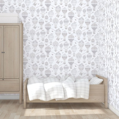 Galerie Just 4 Kids 2 Grey Beige White Balloon Journey Smooth Wallpaper