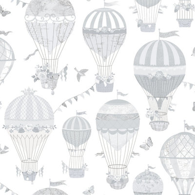 Galerie Just 4 Kids 2 Grey Beige White Balloon Journey Smooth Wallpaper