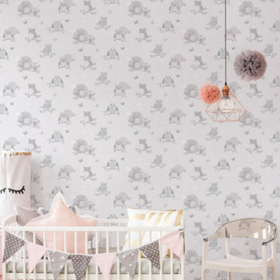 Galerie Just 4 Kids 2 Grey Mono Owls Smooth Wallpaper