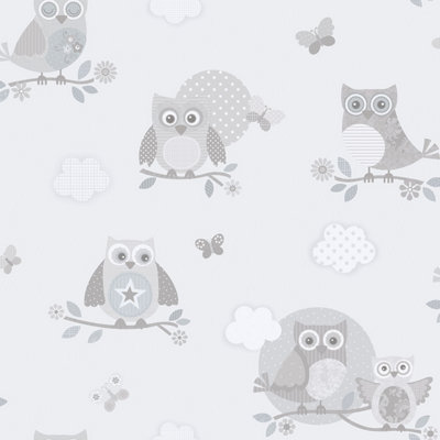 Galerie Just 4 Kids 2 Grey Mono Owls Smooth Wallpaper