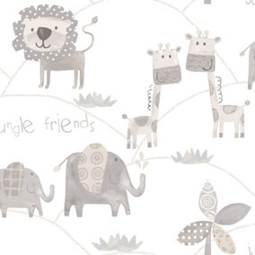 Galerie Just 4 Kids 2 Grey White Jungle Friends Smooth Wallpaper