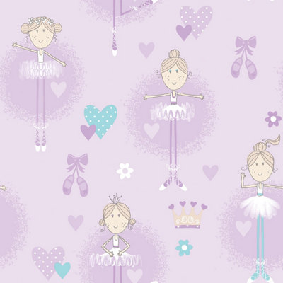 Galerie Just 4 Kids 2 Lilac Blue Ballerinas Smooth Wallpaper