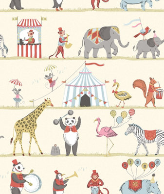 Galerie Just 4 Kids 2 Multicoloured Red Yellow Green Blue Pink Circus Parade Smooth Wallpaper
