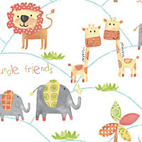 Galerie Just 4 Kids 2 Orange Grey Green Jungle Friends Smooth Wallpaper