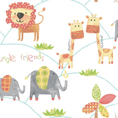 Galerie Just 4 Kids 2 Orange Grey Green Jungle Friends Smooth Wallpaper