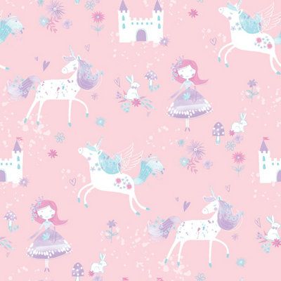 Galerie Just 4 Kids 2 Pink Purple Blue Unicorns & Princesses Smooth Wallpaper