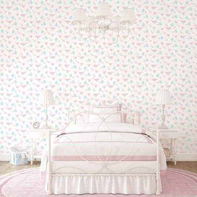 Galerie Just 4 Kids 2 Pink White Blue Pretty Birds Smooth Wallpaper