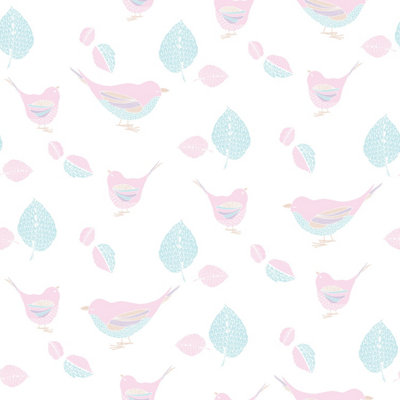 Galerie Just 4 Kids 2 Pink White Blue Pretty Birds Smooth Wallpaper