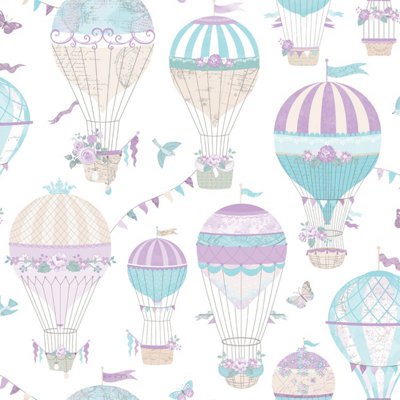 Galerie Just 4 Kids 2 Purple Blue Beige Balloon Journey Smooth Wallpaper