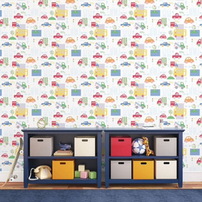 Galerie Just 4 Kids 2 Red Blue Green Yellow Orange Traffic Smooth Wallpaper