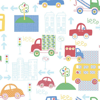 Galerie Just 4 Kids 2 Red Blue Green Yellow Orange Traffic Smooth Wallpaper