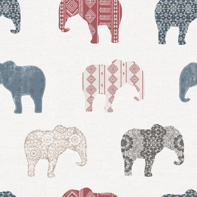 Galerie Just 4 Kids 2 Red Blue White Elephant Motif Smooth Wallpaper