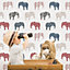 Galerie Just 4 Kids 2 Red Blue White Elephant Motif Smooth Wallpaper