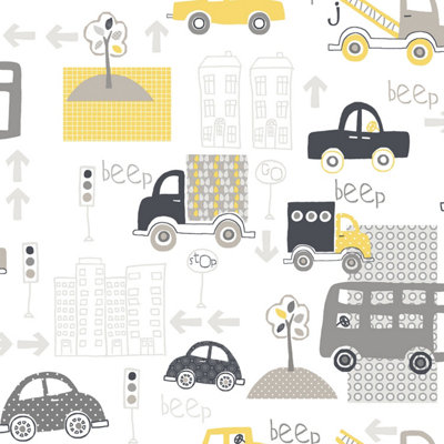 Galerie Just 4 Kids 2 Yellow Grey Black White Traffic Smooth Wallpaper