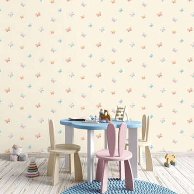 Galerie Just 4 Kids 2 Yellow Pink Blue Orange Butterflies Smooth Wallpaper