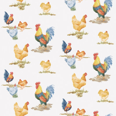 Galerie Just Kitchens Beige Free Range Chickens Wallpaper Roll