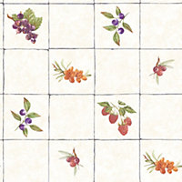 Galerie Just Kitchens Beige Fruit Tile Wallpaper Roll