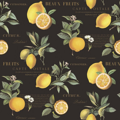 Galerie Just Kitchens Black Citron Botanical Wallpaper Roll