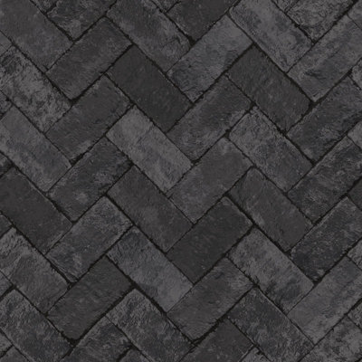 Galerie Just Kitchens Black Herringbone Brick A4 Wallpaper Sample