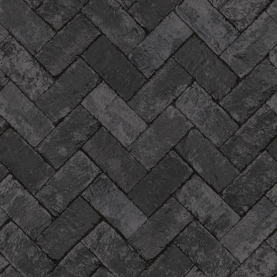 Galerie Just Kitchens Black Herringbone Brick Wallpaper Roll