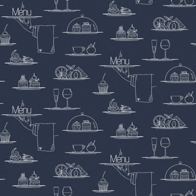 Galerie Just Kitchens Blue Chalkboard Menu Wallpaper Roll