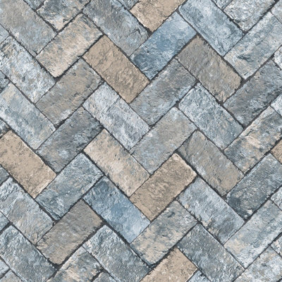 Galerie Just Kitchens Blue Herringbone Brick A4 Wallpaper Sample