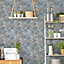 Galerie Just Kitchens Blue Herringbone Brick Wallpaper Roll