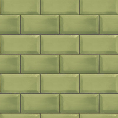 Galerie Just Kitchens Green Metro Tile A4 Wallpaper Sample