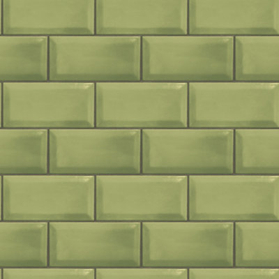 Galerie Just Kitchens Green Metro Tile Wallpaper Roll