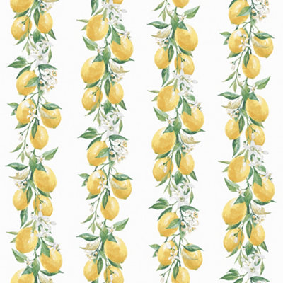 Galerie Just Kitchens Whie Lemon Stripe Wallpaper Roll