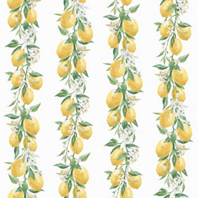 Galerie Just Kitchens Whie Lemon Stripe Wallpaper Roll