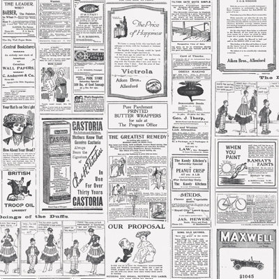 Galerie Just Kitchens White/Black Newspaper Print A4 Wallpaper Sample