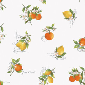 Galerie Just Kitchens White Citrus Toss Leaf Wallpaper Roll
