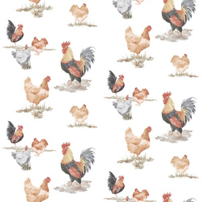 Galerie Just Kitchens White Free Range Chickens Wallpaper Roll