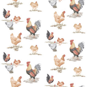 Galerie Just Kitchens White Free Range Chickens Wallpaper Roll