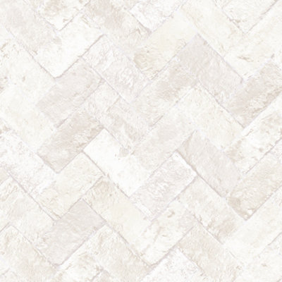 Galerie Just Kitchens White Herringbone Brick Wallpaper Roll