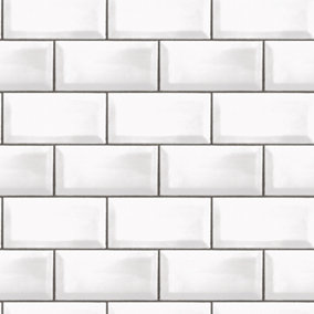Galerie Just Kitchens White Metro Tile Wallpaper Roll