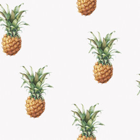 Galerie Just Kitchens White Pineapples Motiff Wallpaper Roll