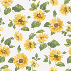 Galerie Just Kitchens White Sunflower Trail Wallpaper Roll