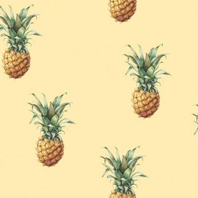 Galerie Just Kitchens Yellow Pineapples Motiff Wallpaper Roll