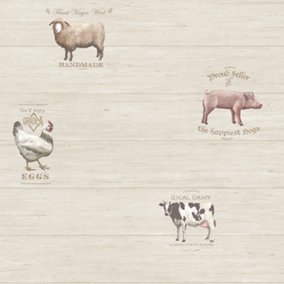 Galerie Kitchen Recipes Beige Barn Animals Smooth Wallpaper