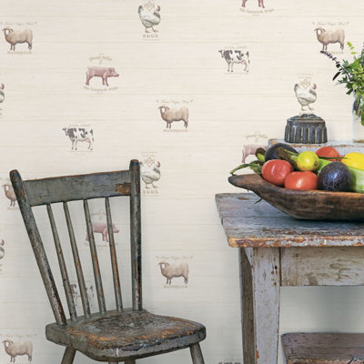 Galerie Kitchen Recipes Beige Barn Animals Smooth Wallpaper