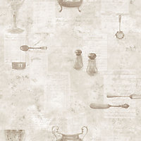 Galerie Kitchen Recipes Beige Cutlery Smooth Wallpaper