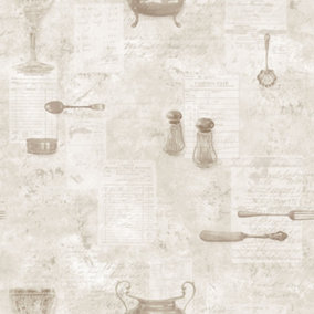 Galerie Kitchen Recipes Beige Cutlery Smooth Wallpaper