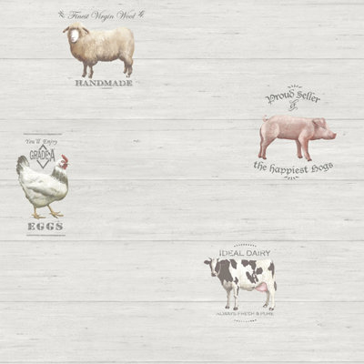 Galerie Kitchen Recipes Silver Grey Barn Animals Smooth Wallpaper