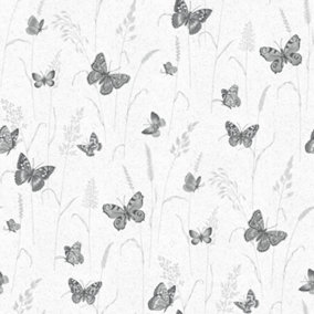 Galerie Kitchen Recipes Silver Grey Butterflies Smooth Wallpaper