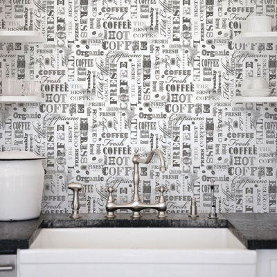 Galerie Kitchen Recipes Silver Grey Coffee Words Smooth Wallpaper